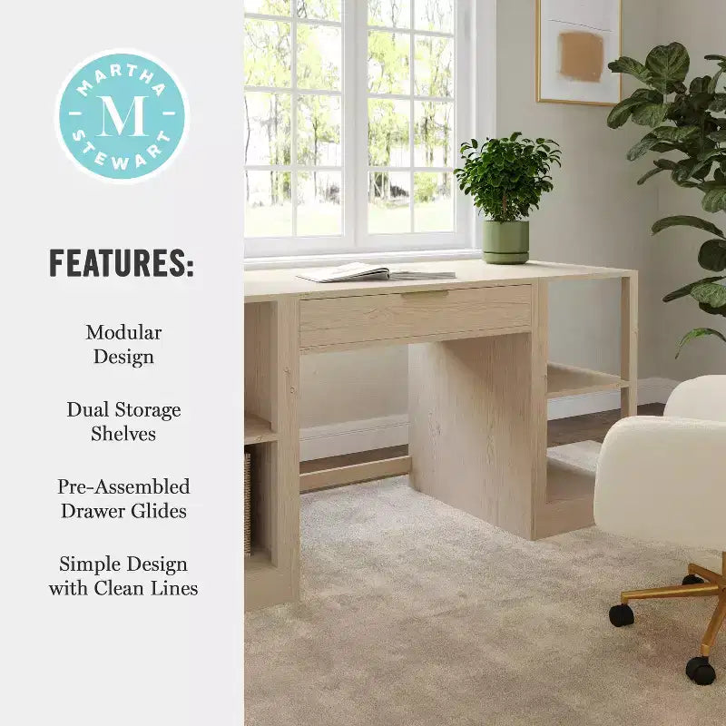 Bureau modulaire Martha Stewart Kayden avec tiroir simple et deux étagères à 2 niveaux