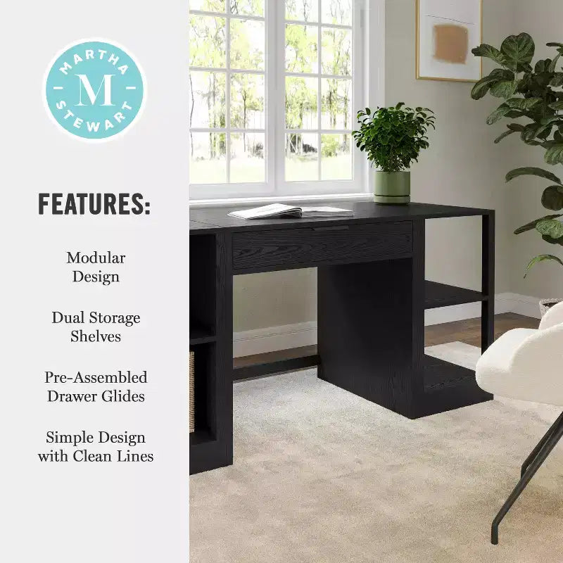 Bureau modulaire Martha Stewart Kayden avec tiroir simple et deux étagères à 2 niveaux