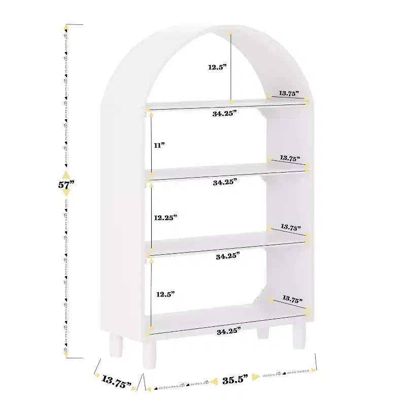 Bibliothèque ouverte en bois Buzz & Bloom avec dessus arrondi couvert, 4 étagères et pieds cylindriques