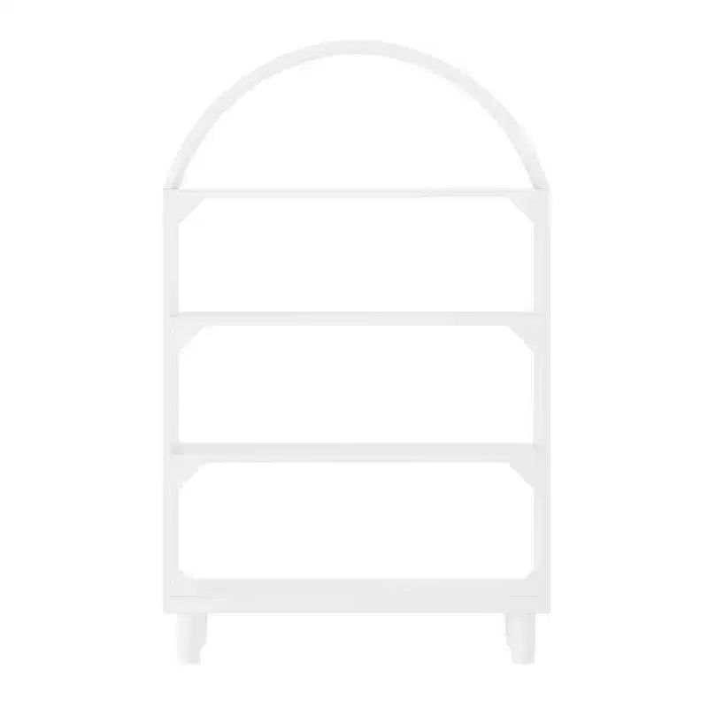 Bibliothèque ouverte en bois Buzz & Bloom avec dessus arrondi couvert, 4 étagères et pieds cylindriques