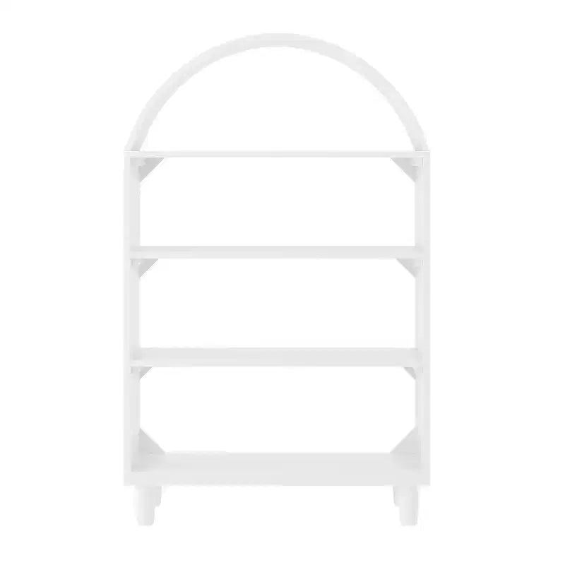 Bibliothèque ouverte en bois Buzz & Bloom avec dessus arrondi couvert, 4 étagères et pieds cylindriques