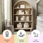 Bibliothèque ouverte en bois Buzz & Bloom avec dessus arrondi couvert, 4 étagères et pieds cylindriques