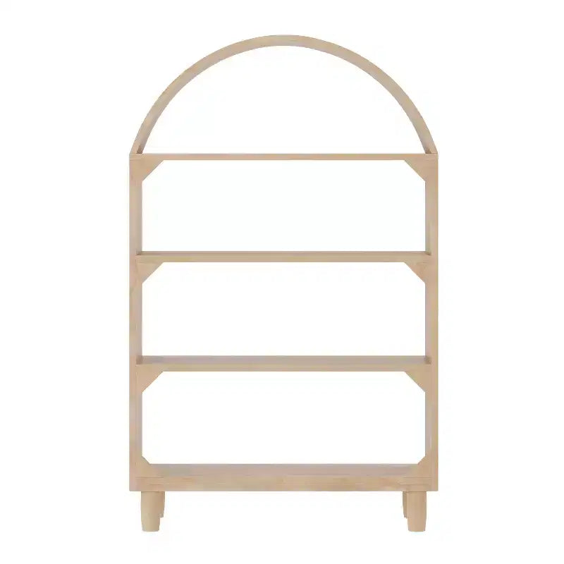 Bibliothèque ouverte en bois Buzz & Bloom avec dessus arrondi couvert, 4 étagères et pieds cylindriques