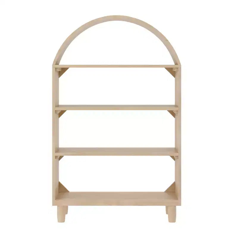 Bibliothèque ouverte en bois Buzz & Bloom avec dessus arrondi couvert, 4 étagères et pieds cylindriques