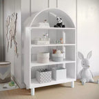 Buzz & Bloom Wood Open Bookshelf with Covered Rounded Top, 4 Shelves, and Cylindrical Legs