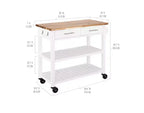 Acacia Wood Top Rolling Kitchen Cart Island Table with Drawers, 38.4 W x 18.5 D, White