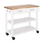 Desserte de cuisine roulante avec plateau en bois d'acacia, tiroirs, 97,5 cm L x 47 cm P, Blanc