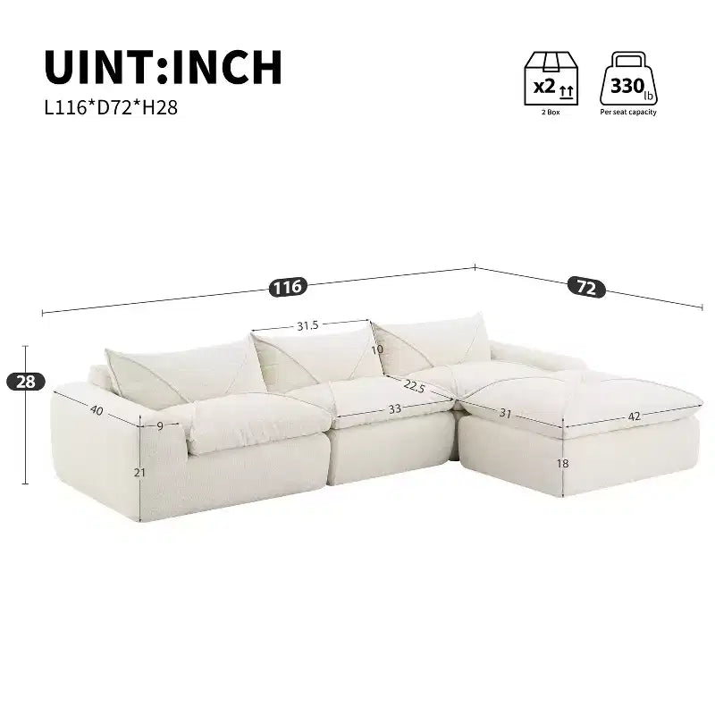 Canapé-lit modulaire Whisen 116 places, en mousse, sans danger pour les personnes âgées/bébés, aucun assemblage requis, combinaison libre.
