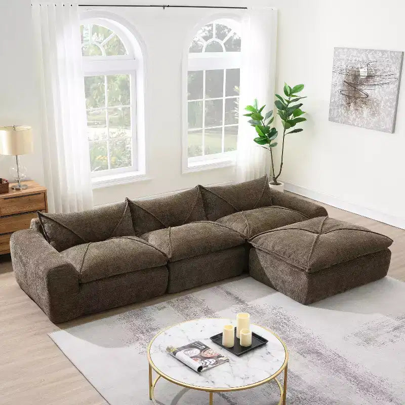 Whisen 116 Modular 4-Seat Sofa Bed, Spacious Foam Filled, Elderly/Baby Safe, No Assembly, Free Combination