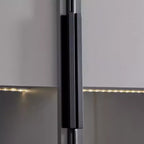 Vitrine éclairée LED Meuble de rangement avec porte en verre trempé, 2 tiroirs, étagères réglables, Moderne Minimaliste, Gris-ModernLuxe