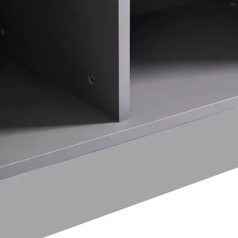 Vitrine éclairée LED Meuble de rangement avec porte en verre trempé, 2 tiroirs, étagères réglables, Moderne Minimaliste, Gris-ModernLuxe
