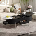 Lift Top Coffee Table Wooden Center Table with 360 Marble-patterned Rotating Tray, 3 Drawers and Hidden Compartment, Brown/Black-ModernLuxe