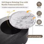 Table basse relevable en bois avec plateau rotatif à 360° en marbre, 3 tiroirs et compartiment caché, marron/noir-ModernLuxe
