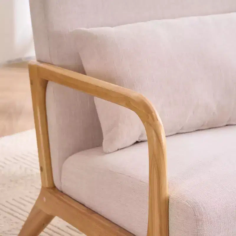 FERPIT Fauteuil d'appoint moderne rembourré avec oreiller lombaire, fauteuil douillet avec cadre en bois massif et coussin moelleux, beige