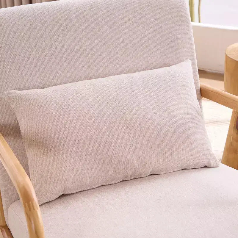 FERPIT Fauteuil d'appoint moderne rembourré avec oreiller lombaire, fauteuil douillet avec cadre en bois massif et coussin moelleux, beige