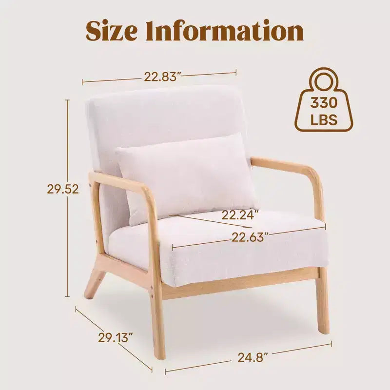FERPIT Fauteuil d'appoint moderne rembourré avec oreiller lombaire, fauteuil douillet avec cadre en bois massif et coussin moelleux, beige