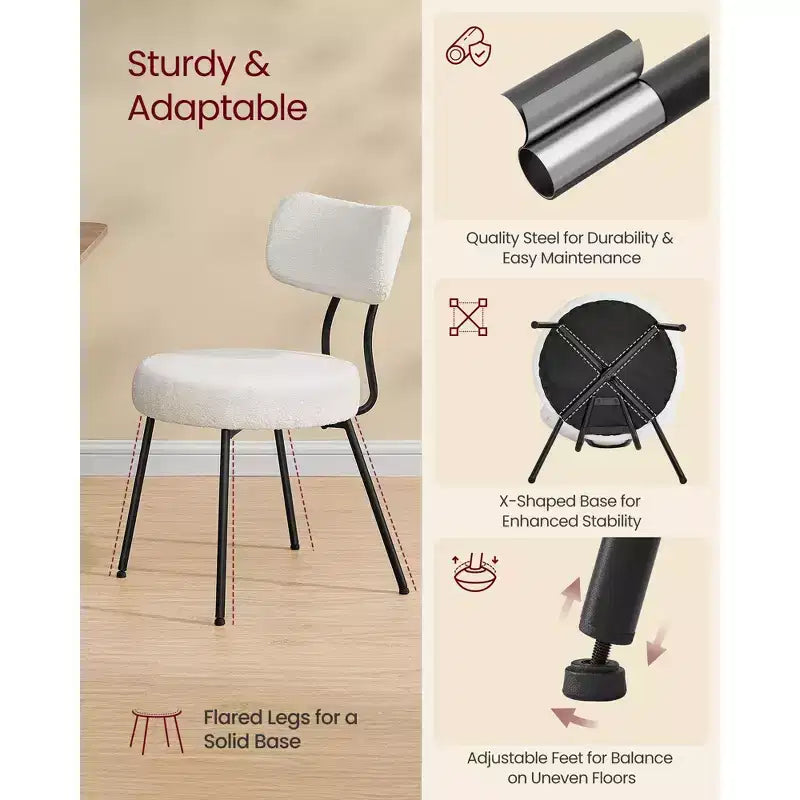 Lot de 2 Chaises de Salle à Manger Modernes Rembourrées avec Dossier Incurvé, Tissu Polaire Pelucheux et Cadre en Acier Robuste pour une Assise Confortable