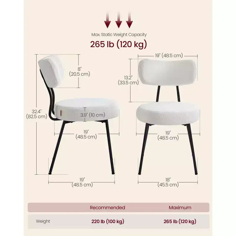 Lot de 2 Chaises de Salle à Manger Modernes Rembourrées avec Dossier Incurvé, Tissu Polaire Pelucheux et Cadre en Acier Robuste pour une Assise Confortable