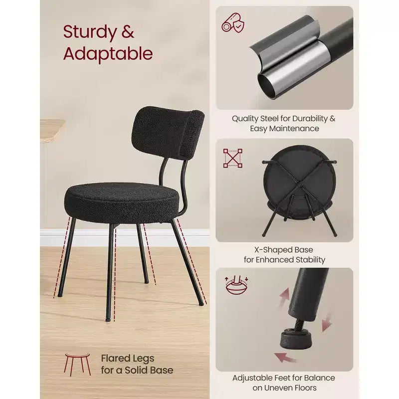 Lot de 2 Chaises de Salle à Manger Modernes Rembourrées avec Dossier Incurvé, Tissu Polaire Pelucheux et Cadre en Acier Robuste pour une Assise Confortable