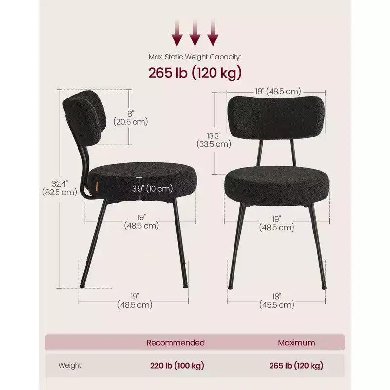 Lot de 2 Chaises de Salle à Manger Modernes Rembourrées avec Dossier Incurvé, Tissu Polaire Pelucheux et Cadre en Acier Robuste pour une Assise Confortable