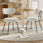 Lot de 2 Chaises de Salle à Manger Modernes Rembourrées avec Dossier Incurvé, Tissu Polaire Pelucheux et Cadre en Acier Robuste pour une Assise Confortable
