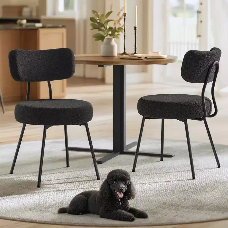 Lot de 2 Chaises de Salle à Manger Modernes Rembourrées avec Dossier Incurvé, Tissu Polaire Pelucheux et Cadre en Acier Robuste pour une Assise Confortable