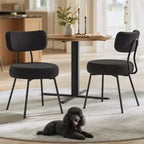 Lot de 2 Chaises de Salle à Manger Modernes Rembourrées avec Dossier Incurvé, Tissu Polaire Pelucheux et Cadre en Acier Robuste pour une Assise Confortable