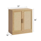 Meuble de rangement noir aspect grain de bois (portes en osier à double ouverture)