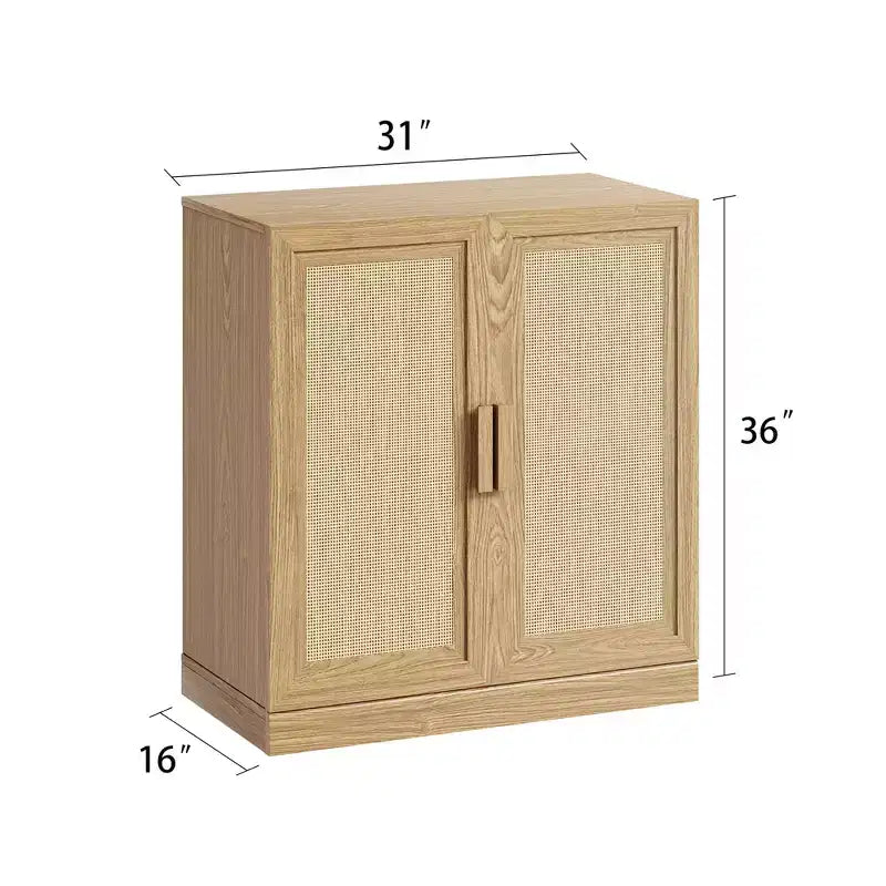 Meuble de rangement noir aspect grain de bois (portes en osier à double ouverture)
