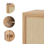 Meuble de rangement noir aspect grain de bois (portes en osier à double ouverture)