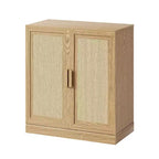 Meuble de rangement noir aspect grain de bois (portes en osier à double ouverture)