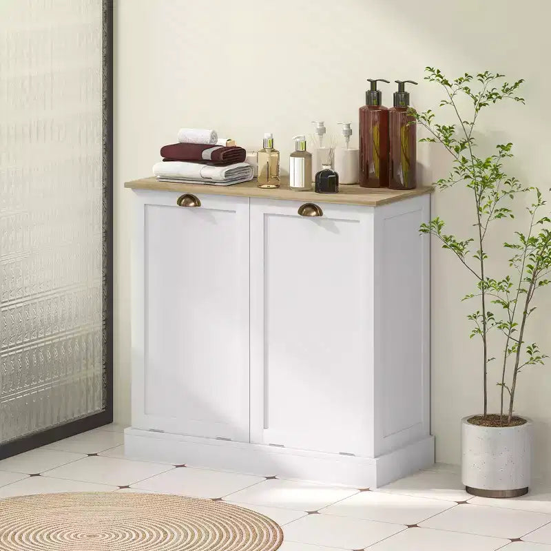 Meuble de rangement de salle de bain HOMCOM avec deux paniers à linge inclinables, armoire de salle de bain moderne avec portes shaker et poignées, blanc