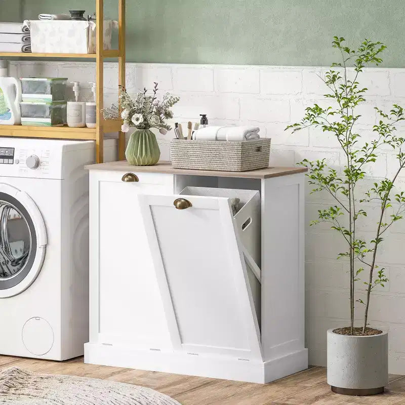 Meuble de rangement de salle de bain HOMCOM avec deux paniers à linge inclinables, armoire de salle de bain moderne avec portes shaker et poignées, blanc