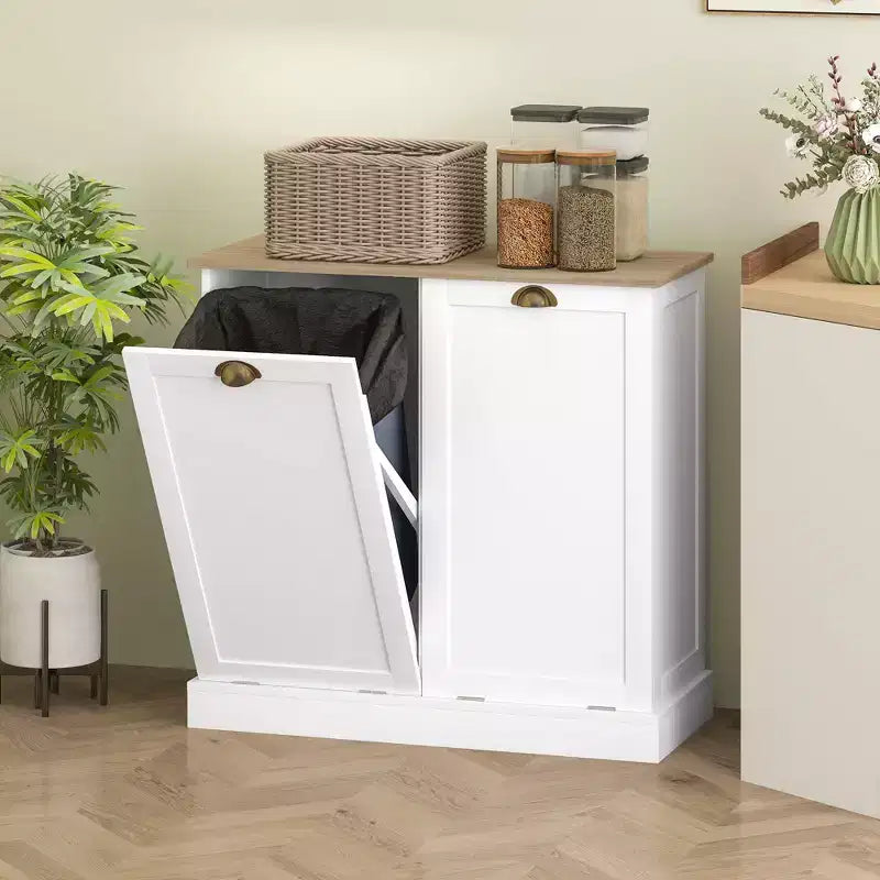 Meuble de rangement de salle de bain HOMCOM avec deux paniers à linge inclinables, armoire de salle de bain moderne avec portes shaker et poignées, blanc