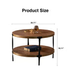 GDFStudio Bernie Table basse ronde industrielle moderne à deux niveaux en bois fabriquée à la main avec pieds en métal, 78 cm