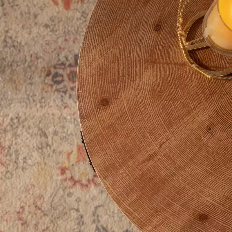 GDFStudio Bernie Table basse ronde industrielle moderne à deux niveaux en bois fabriquée à la main avec pieds en métal, 78 cm