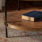 GDFStudio Bernie Table basse ronde industrielle moderne à deux niveaux en bois fabriquée à la main avec pieds en métal, 78 cm