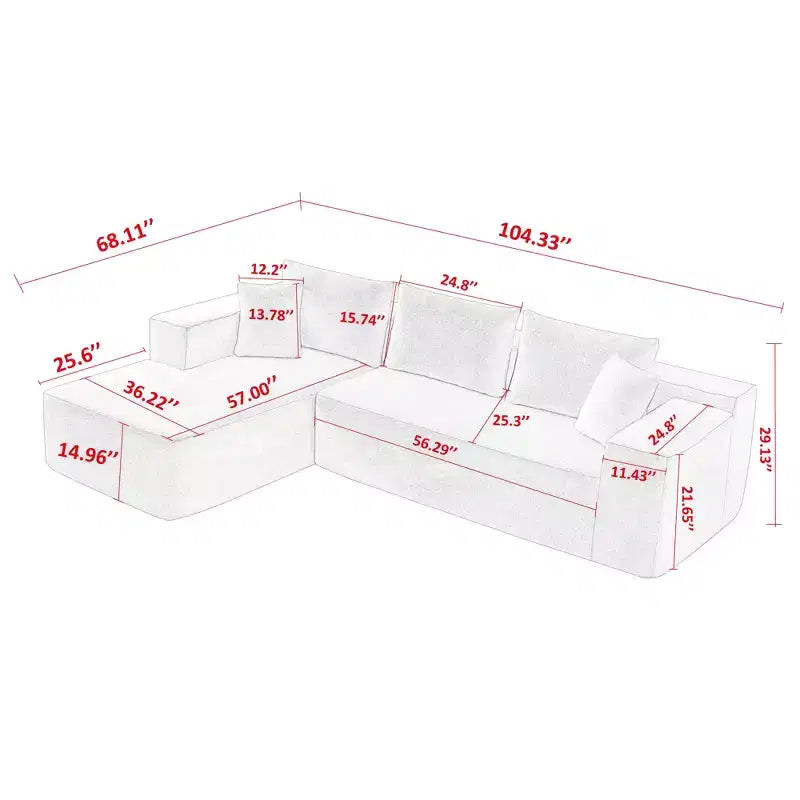 MAYEERTY 104.33 Canapé d'angle modulaire en éponge blanche en forme de L, canapé nuage pour salon