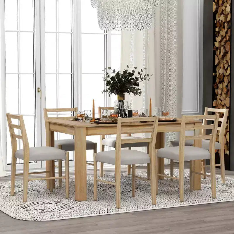 Ensemble de salle à manger 7 pièces en bois Whisen, table extensible multifonctionnelle, 12 rallonges et 2 tiroirs, 6 chaises de salle à manger