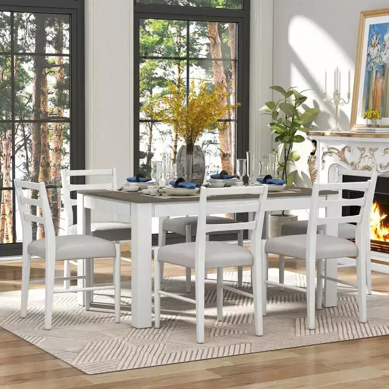 Ensemble de salle à manger 7 pièces en bois Whisen, table extensible multifonctionnelle, 12 rallonges et 2 tiroirs, 6 chaises de salle à manger