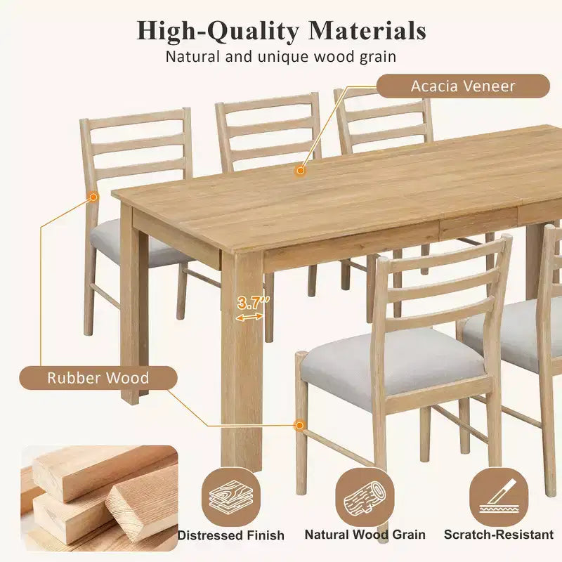 Ensemble de salle à manger 7 pièces en bois Whisen, table extensible multifonctionnelle, 12 rallonges et 2 tiroirs, 6 chaises de salle à manger