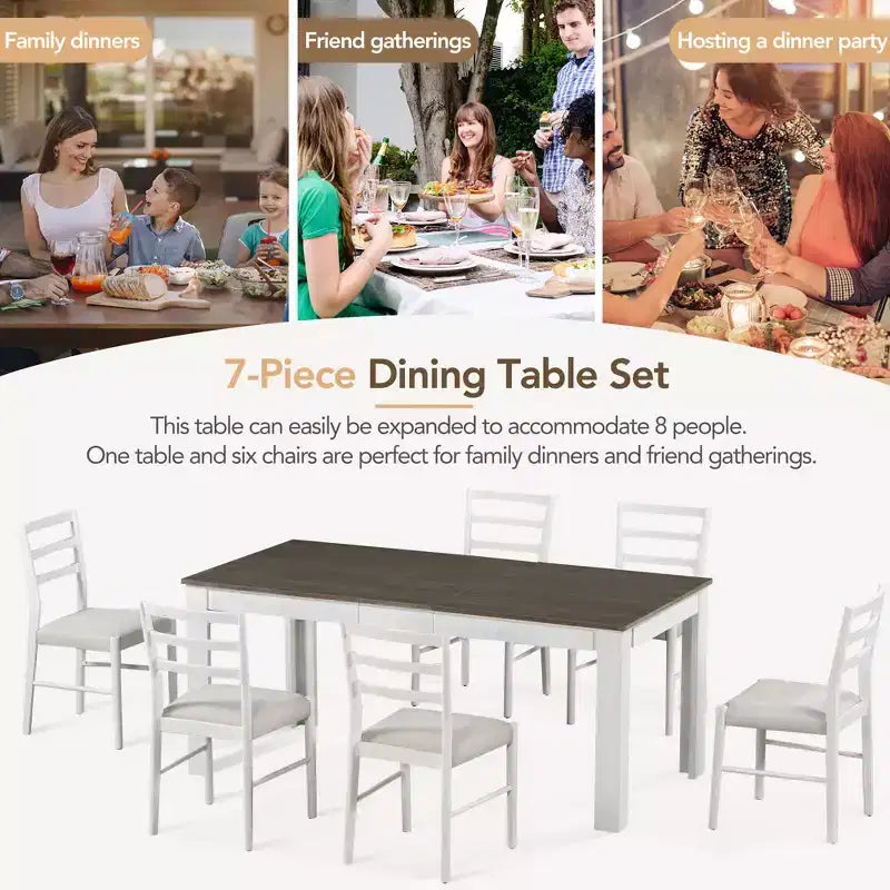 Ensemble de salle à manger 7 pièces en bois Whisen, table extensible multifonctionnelle, 12 rallonges et 2 tiroirs, 6 chaises de salle à manger