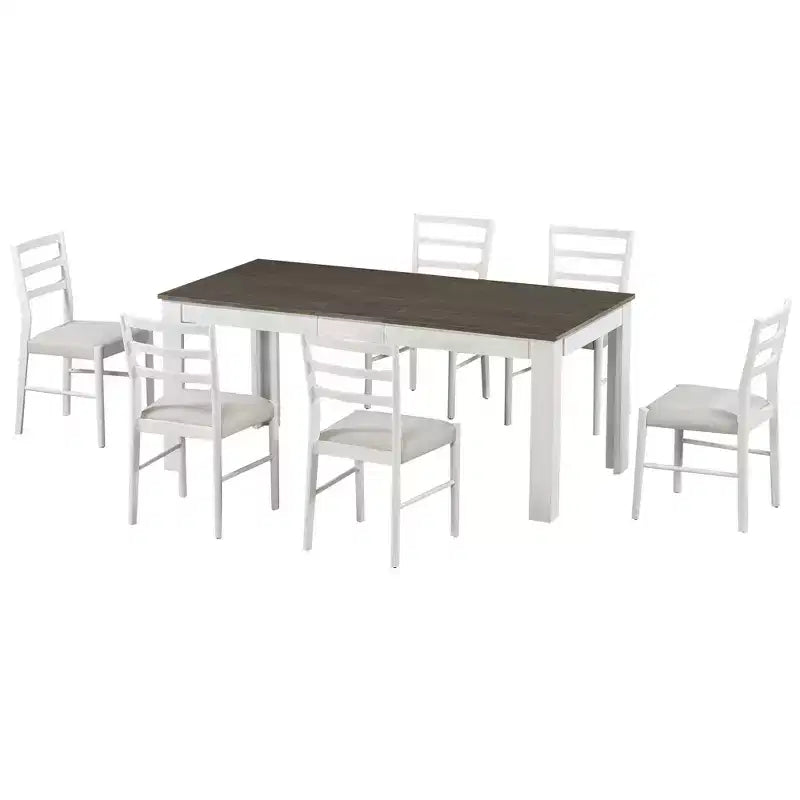 Ensemble de salle à manger 7 pièces en bois Whisen, table extensible multifonctionnelle, 12 rallonges et 2 tiroirs, 6 chaises de salle à manger