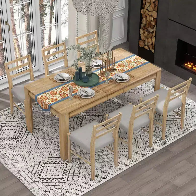 Ensemble de salle à manger 7 pièces en bois Whisen, table extensible multifonctionnelle, 12 rallonges et 2 tiroirs, 6 chaises de salle à manger