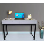 Bureau eHemco avec 2 tiroirs, plateau gris clair et piètement en métal noir