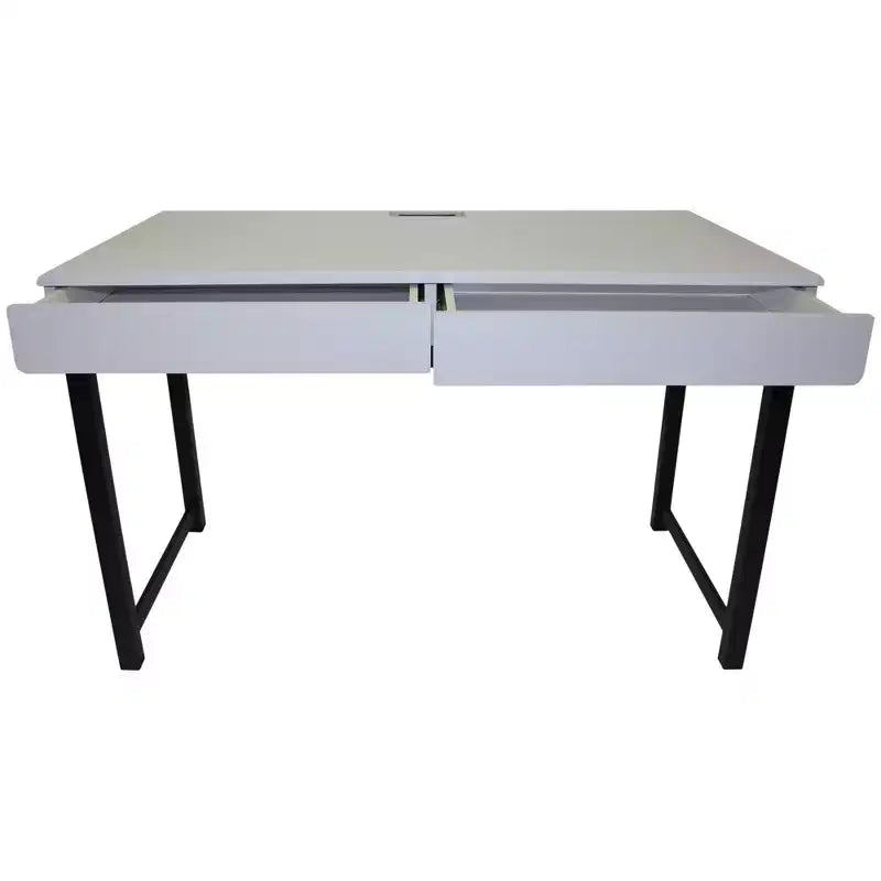 Bureau eHemco avec 2 tiroirs, plateau gris clair et piètement en métal noir