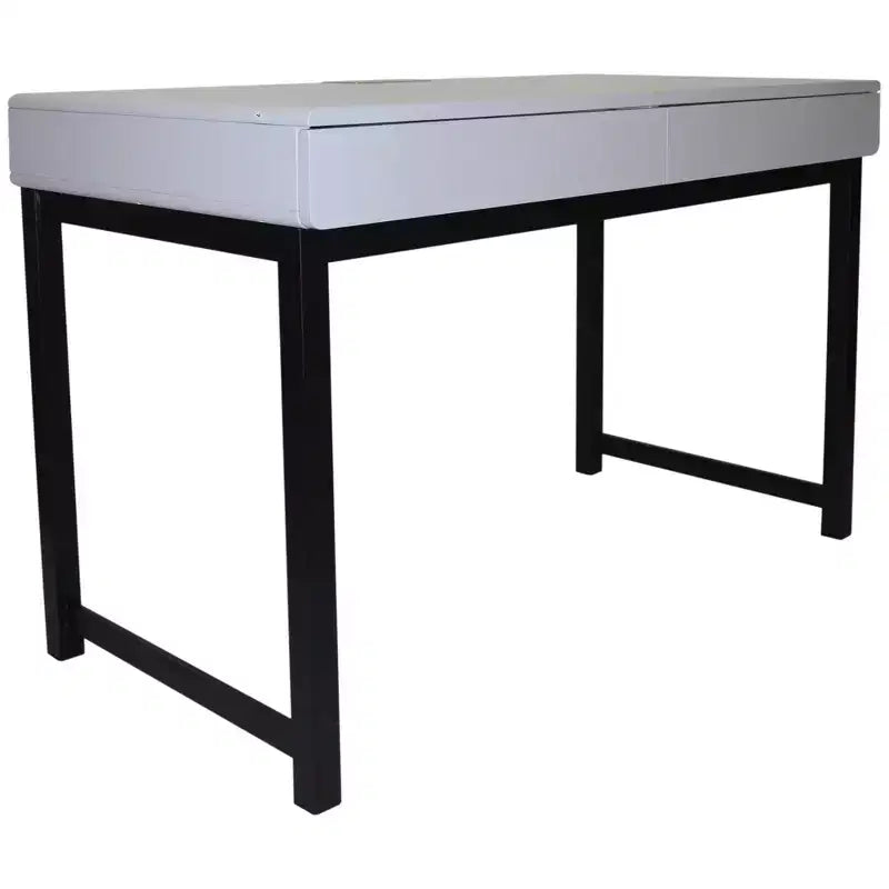 Bureau eHemco avec 2 tiroirs, plateau gris clair et piètement en métal noir