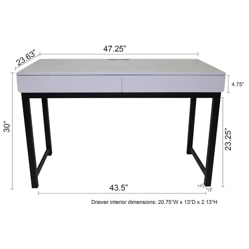Bureau eHemco avec 2 tiroirs, plateau gris clair et piètement en métal noir