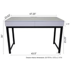 Bureau eHemco avec 2 tiroirs, plateau gris clair et piètement en métal noir