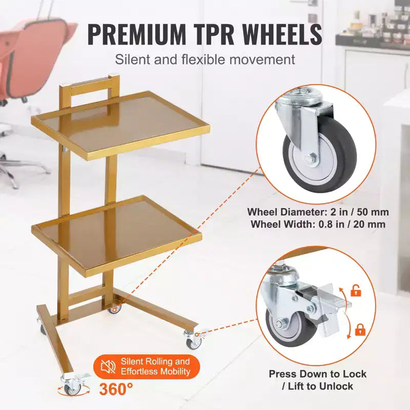 Chariots de laboratoire VEVOR à 2 niveaux en acier inoxydable, chariot utilitaire de laboratoire avec 2 plateaux, chariot médical mobile avec 4 roulettes silencieuses, chariot de laboratoire roulant